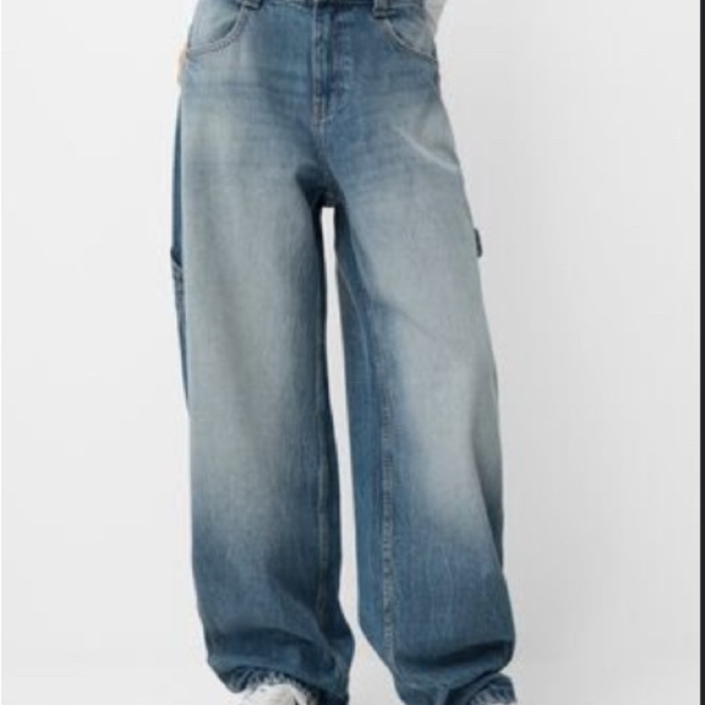 Bershka Blue Wide Leg Carpenter Jeans